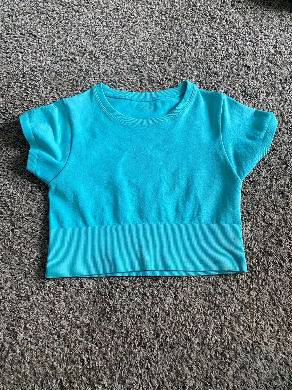 aerie Short Sleeve Cropped Tee - Aqua Blue